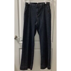 Cato Jeans Womens 10 Trouser Wide Leg Mid Rise Button Detail Dark Wash Blue Y2K